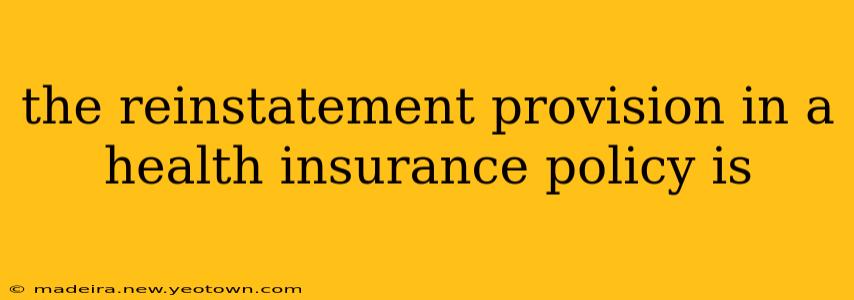 the reinstatement provision in a health insurance policy is