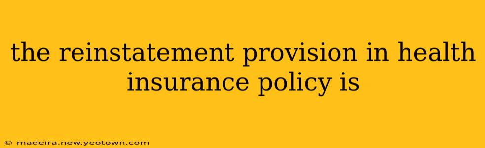 the reinstatement provision in health insurance policy is